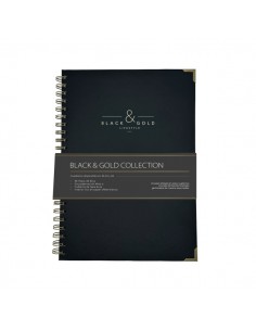 Dohe Black & Gold Cuaderno de Espiral Metalica Wire-O A4 - 96 Hojas Lisas de 80g - Tapa Dura en Carton Forrado con Polipiel -