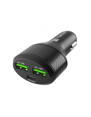Natec Coney Cargador para Coche 84W - 1xUSB-C PD3.0-2xUSB-A Qc 3.0 - Indicador LED - Color Negro