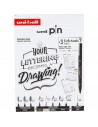 Uni-ball Uni Pin Lettering Pack de 8 Rotuladores Calibrados 0.5-0.9-1.2-Brush y Extra Fine Brush-1 Portaminas Shalaku S