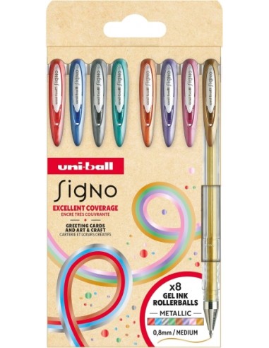 Uni-ball Signo Noble Metal UM-120NM Pack con 8 Boligrafos de Tinta Gel - Punta de Bola 0.8mm - Tinta Pigmentada Resistente al