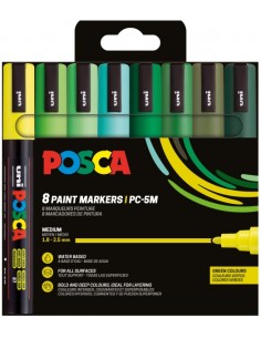 Posca PC-5M Estuche de 8 Marcadores de Pintura - Punta de Bala 1.8-2.5mm - Tinta Base al Agua - Resistente a la Luz - No