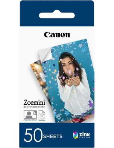 Canon Zink Pack de 50 Hojas de Papel Fotografico 5x7.6cm - Despega la parte Posterior del Papel para Utilizar el lado Adhesivo
