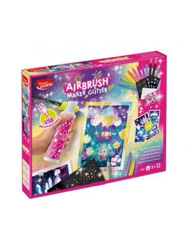 Maped Airbrush Maker Glitter Kit de Aerografo para NiÃ±os Facil de Usar con 8 Rotuladores Maped Jungle-2 Rotuladores