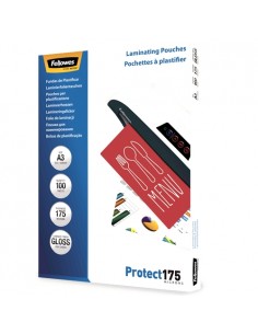 Fellowes Pack de 100 Fundas para Plastificar Brillo A3 - 175 Micras - Alta Calidad - Transparente