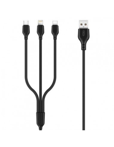 XO Cable de Carga Rapida 3 en 1 - Micro-Tipo C y Lightning a USB - 1m - Color Negro