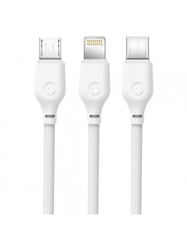 XO Cable de Carga Rapida 3 en 1 - Micro-Tipo C y Lightning a USB - 1m - Color Blanco