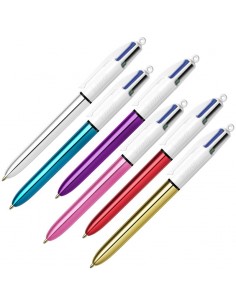 Bic 4 Colours Shine Boligrafo de Bola Retractil - Punta Media de 1.0 mm - Tinta con Base de Aceite - Diseño Metalizado en