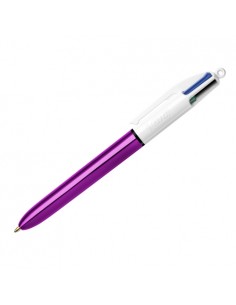 Bic 4 Colours Shine Boligrafo de Bola Retractil - Punta de 1mm - Trazo de 0.4mm - Tinta con Base de Aceite - Cuerpo Morado