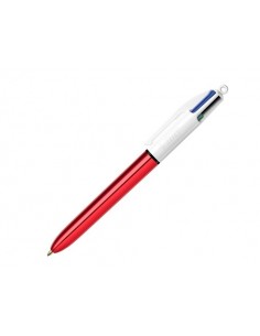 Bic 4 Colours Shine Boligrafo de Bola Retractil - Punta de 1mm - Trazo de 0.4mm - Tinta con Base de Aceite - Cuerpo Rojo