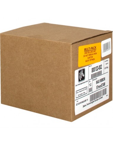 Zebra ZipShip 2300 Pack de 12 Cintas de Transferencia Termica Original - Cintas de Cera - Nucleo 12.7mm-Ancho 57mm-Longitud