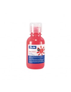 Milan Botella de Tempera - 125ml - Tapon Dosificador - Secado Rapido - Mezclable - Color Coral Fluorescente