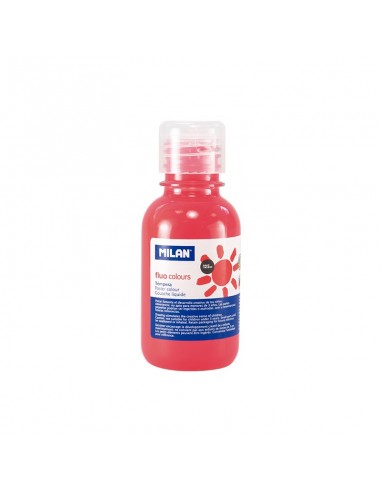 Milan Botella de Tempera - 125ml - Tapon Dosificador - Secado Rapido - Mezclable - Color Coral Fluorescente