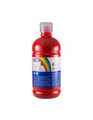 Milan Botella de Tempera - 500ml - Tapon Dosificador - Secado Rapido - Mezclable - Color Rojo Bermellon