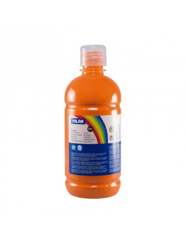 Milan Botella de Tempera - 500ml - Tapon Dosificador - Secado Rapido - Mezclable - Color Naranja