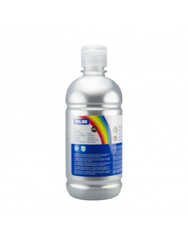Milan Botella de Tempera - 500ml - Tapon Dosificador - Secado Rapido - Mezclable - Color Plata