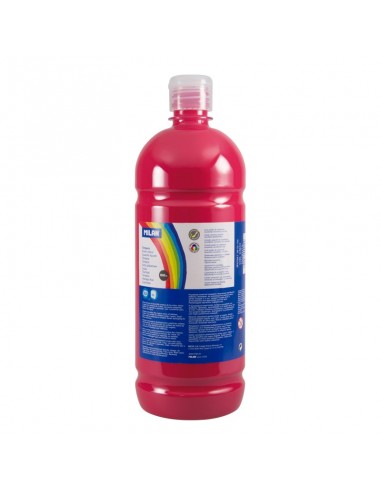 Milan Botella de Tempera - 1000ml - Tapon Dosificador - Secado Rapido - Mezclable - Color Magenta