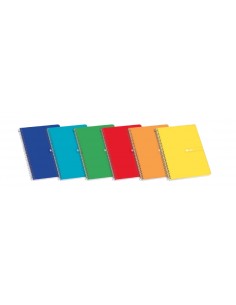 Enri Plus Pack de 5 Cuadernos Espiral Formato Folio Cuadriculado 4x4mm - 80 Hojas 60gr con Margen - Cubierta Dura - Colores