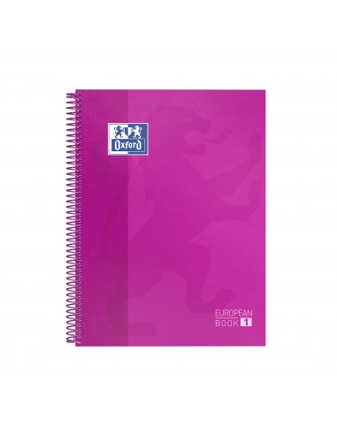 Oxford Europeanbook1 Cuaderno Espiral Formato A4-Cuadriculado 5x5mm - 80 Hojas - Tapa Extradura acabado Brillante Fucsia -