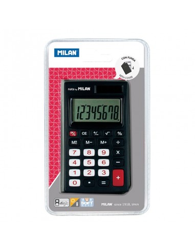 Milan Calculadora de Bolsillo 8 Digitos - 3 Teclas de Memoria y Raiz Cuadrada - Apagado Automatico - Incluye Funda - Color