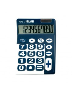 Milan Calculadora de Sobremesa 10 Digitos - Teclas Grandes - Apagado Automatico - Color Azul y Blanco