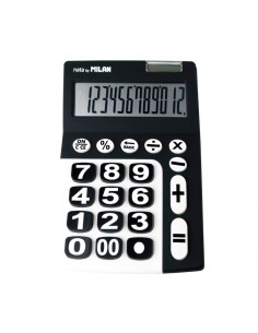Milan Calculadora de 12 Digitos Extra Grande - Tecla de Rectificacion de Entrada de Datos - Color Negro y Blanco