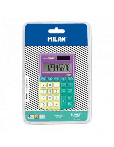 Milan Pocket Sunset Calculadora 8 Digitos - Calculadora de Bolsillo - Tacto Suave - 3 Teclas de Memoria y Raiz Cuadrada -