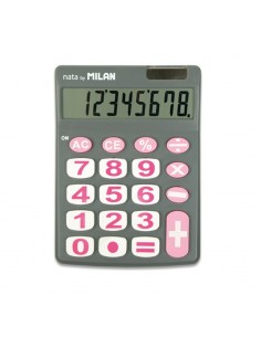 Milan Calculadora de Sobremesa 8 Digitos - Teclas Grandes - Apagado Automatico - Color Gris y Rosa