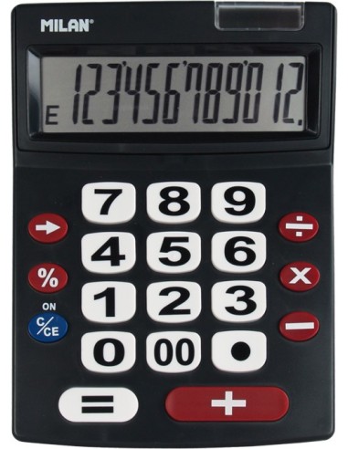 Milan Calculadora 12 Digitos Extra Grande - Teclas Grandes - Tecla Rectificacion Entrada de Datos - Apagado Automatico -