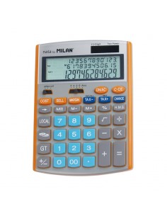 Milan Calculadora de 12 Digitos - Pantalla de 3 Lineas - 3 Teclas de Memoria - Calculo de Margenes - Funcion Impuestos