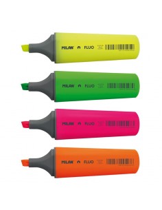Milan Pack de 4 Marcadores Fluorescentes - Punta Biselada 1 - 4.8mm - Colores Surtidos