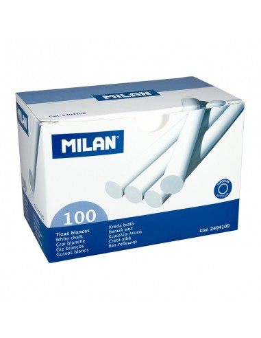 Milan Pack de 100 Tizas - Redonda - No Contiene Caseina - Color Blanco
