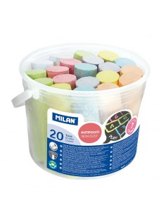 Milan Pack de 20 Tizas Maxi - Redondas - Antipolvo - No Contienen Caseina ni Yeso - Colores Surtidos
