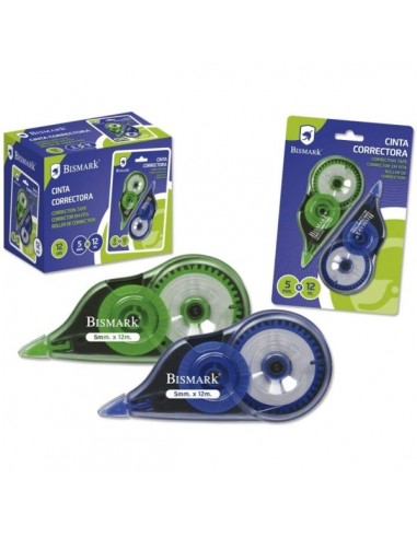 Bismark Pack de 2 Cintas Correctoras 5mm x 12m - Cuerpo Transparente - Forma Ergonomica
