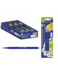 Bismark Fix Pack de 3 Recambios para Boligrafo Borrable - Punta Fina 0.7mm - Color Azul
