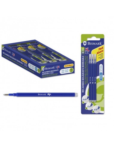 Bismark Fix Pack de 3 Recambios para Boligrafo Borrable - Punta Fina 0.7mm - Color Azul