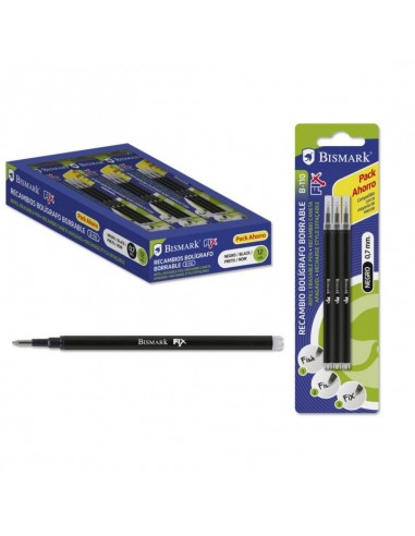 Bismark Fix Pack de 3 Recambios para Boligrafo Borrable - Punta Fina 0.7mm - Color Negro