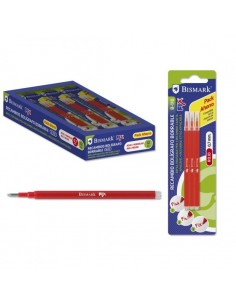 Bismark Fix Pack de 3 Recambios para Boligrafo Borrable - Punta Fina 0.7mm - Color Rojo