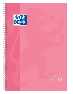 Oxford Europeanbook1 Cuaderno Espiral Formato A4-Cuadriculado 5x5mm - 80 Hojas - Tapa Extradura acabado Brillante Rosa -