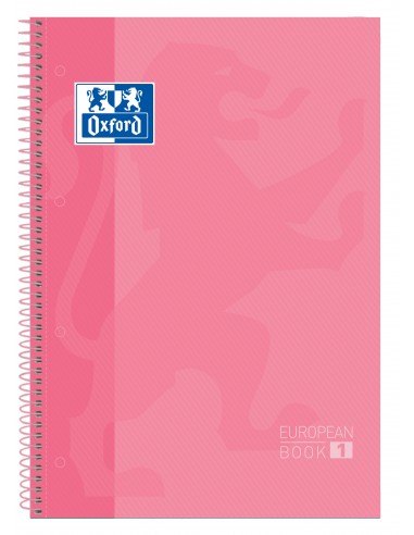 Oxford Europeanbook1 Cuaderno Espiral Formato A4-Cuadriculado 5x5mm - 80 Hojas - Tapa Extradura acabado Brillante Rosa -