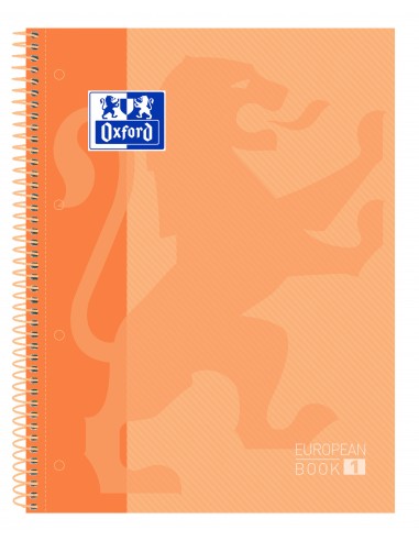Oxford Europeanbook1 Cuaderno Espiral Formato A4-Cuadriculado 5x5mm - 80 Hojas - Tapa Extradura acabado Brillante Melocoton