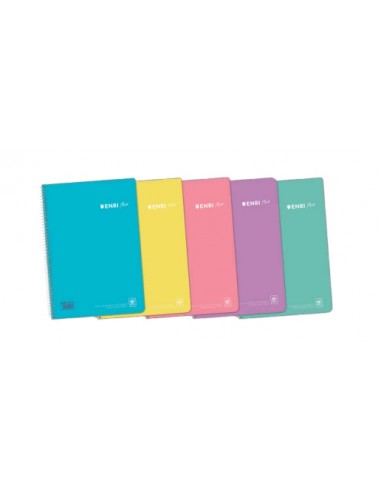 Enri Plus Pack de 5 Cuadernos Espiral Formato Folio Cuadriculado 4x4mm - 80 Hojas 90gr con Margen - Cubierta de Plastico -