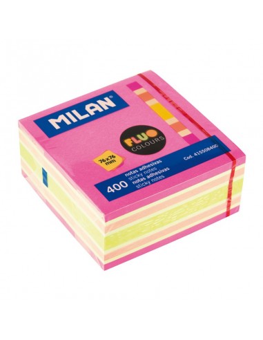 Milan Bloc de 400 Notas Adhesivas Fluo - Removibles - 76mm x 76mm - Colores Surtidos