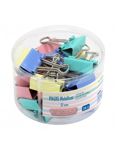 Dohe Bote de 24 Pinzas Metalicas de 32mm - Colores Pastel Surtidos