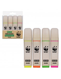 Dohe Pack de 4 Rotuladores Fluorescentes ECO - Punta Biselada - Trazo 1-5mm - Tinta con Base de Agua - Colores Surtidos