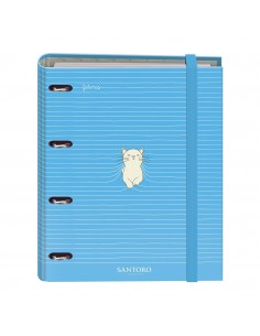 Dohe Santoro Felines Carpeta de 4 Anillas Formato A4 con Recambio de 100 Hojas - 4 Separadores de Colores - Cierre con Goma