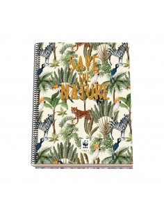 Dohe WWF Save the Nature Cuaderno Espiral Tapa Dura - Tamaño A4 de 100 Hojas 90gr - Hojas Microperforadas con 4 Taladros -