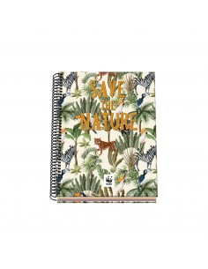 Dohe WWF Save the Nature Cuaderno Espiral Tapa Dura - Tamaño A5 de 100 Hojas 90gr - Hojas Microperforadas con 2 Taladros -