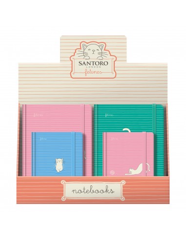 Dohe Santoro Felines Expositor de 12 Cuadernos Cartone - Tamaños A5 y A6 - 96 Hojas Lisas en Papel Ahuesado de 80 g m2 -