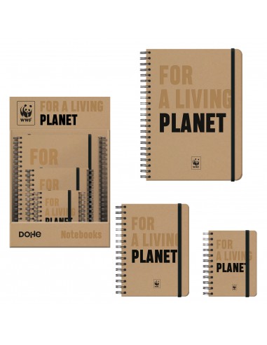 Dohe WWF Classic Expositor de 12 Cuadernos Espiral Wireo - Tamaños A4-A5 y A6 - 96 Hojas Lisas en Papel Ahuesado de 80 g m2