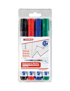 Edding 660 Pack de 4 Rotuladores para Pizarra Blanca - Punta Redonda - Trazo entre 1.5 y 3mm - Recargable - Secado Rapido -